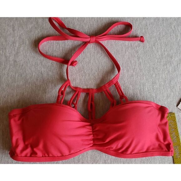 GIANNI BINI LADDER STRAP RED BIKINI TOP WITH STRUCTURED PADDED BRA NWT - Picture 1 of 13